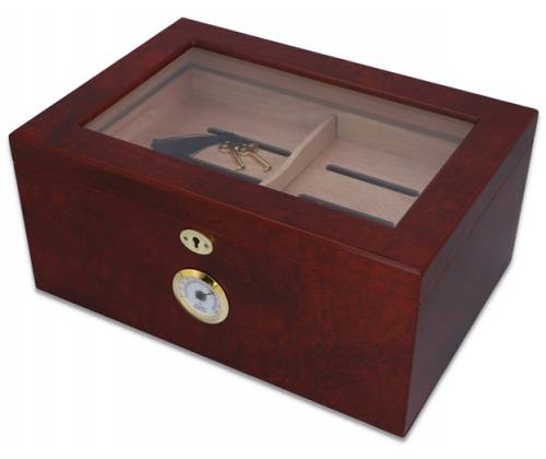 Sikarlan Ξύλινη Βιτρίνα - Υγραντήρας Πούρων με Υγρασιόμετρο για 80 πούρα Καφέ - Ξύλο Κέδρου 24x34x16cm - Τιμή: 129,00€