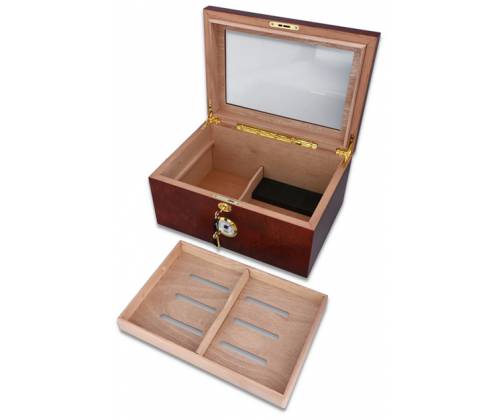 Sikarlan Ξύλινη Βιτρίνα - Υγραντήρας Πούρων με Υγρασιόμετρο για 80 πούρα Καφέ - Ξύλο Κέδρου 24x34x16cm - Τιμή: 129,00€