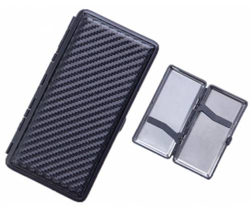 Ταμπακιέρα μεταλλική Μαύρη Carbon Mat για τσιγάρα 100mm - Τιμή: 4,90€