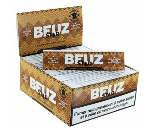 Beuz Χαρτάκια King Size Slim Star Unbleached Ακατέργαστο με Νιφάδες Ανθών Κάνναβης 32φ. - Τιμή: 0,85€