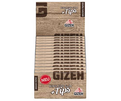 GIZEH Χαρτάκια Brown - Ακατέργαστο - King Size με Τζιβάνες 34φ. - Τιμή: 1,50€