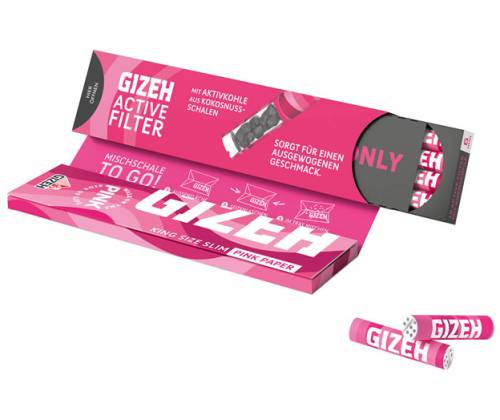 GIZEH Χαρτάκια Pink King Size 34φ. με Φίλτρα Ενεργού Ανθρακα - Μαγνητικό Κλείσιμο - Τιμή: 3,90€