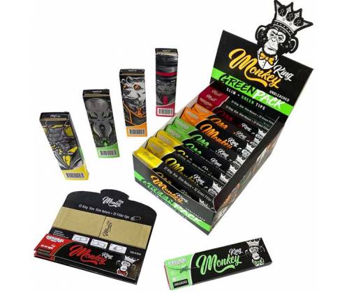 Monkey King Χαρτάκια Ακατέργαστο - Green Animals King Size Slim με Τζιβάνα - Τιμή: 1,85€