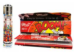 Monkey King Χαρτάκια Ακατέργαστο - Classic King Size Slim με Τζιβάνα & Αναπτήρας Clipper Barcelona