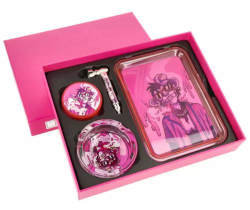 Monkey King Try Kit Set Pink with Tray, Grinder, Pipe and Ashtray -  Price: 19,50€