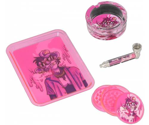 Monkey King Try Kit Set Pink with Tray, Grinder, Pipe and Ashtray -  Price: 19,50€