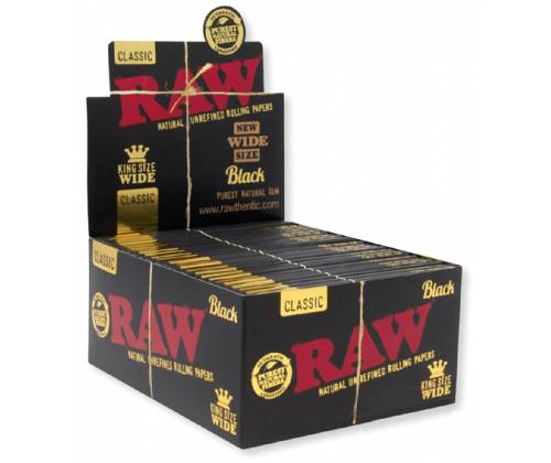 RAW Χαρτάκια Classic Black- Ακατέργαστο - King Size Wide 32φ. - Τιμή: 0,68€