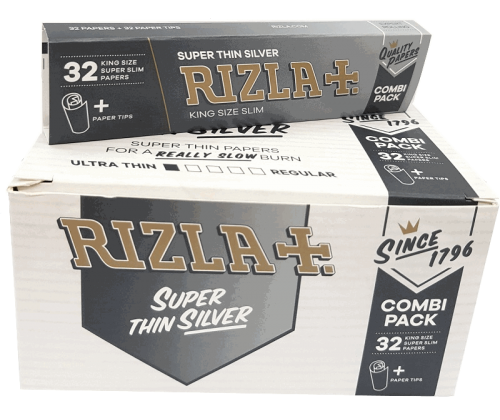 RIZLA Papers - Silver Combi - King Size Slim Silver With Tips - 24 pcs -  Price: 18,65€