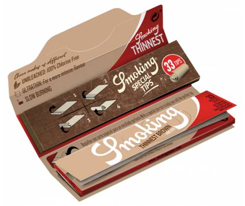 Smoking Χαρτάκια - Thinnest Brown - Ακατέργαστο - King Size Slim με Τζιβάνες 33φ. - 24τεμ. - Τιμή: 34,80€