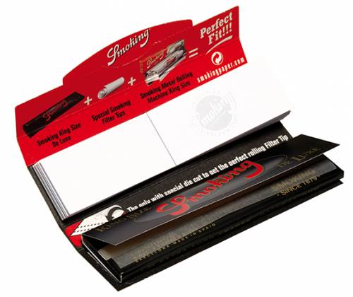 Smoking Rolling Papers - Deluxe - Black - King Size With Tips -  Price: 1,19€